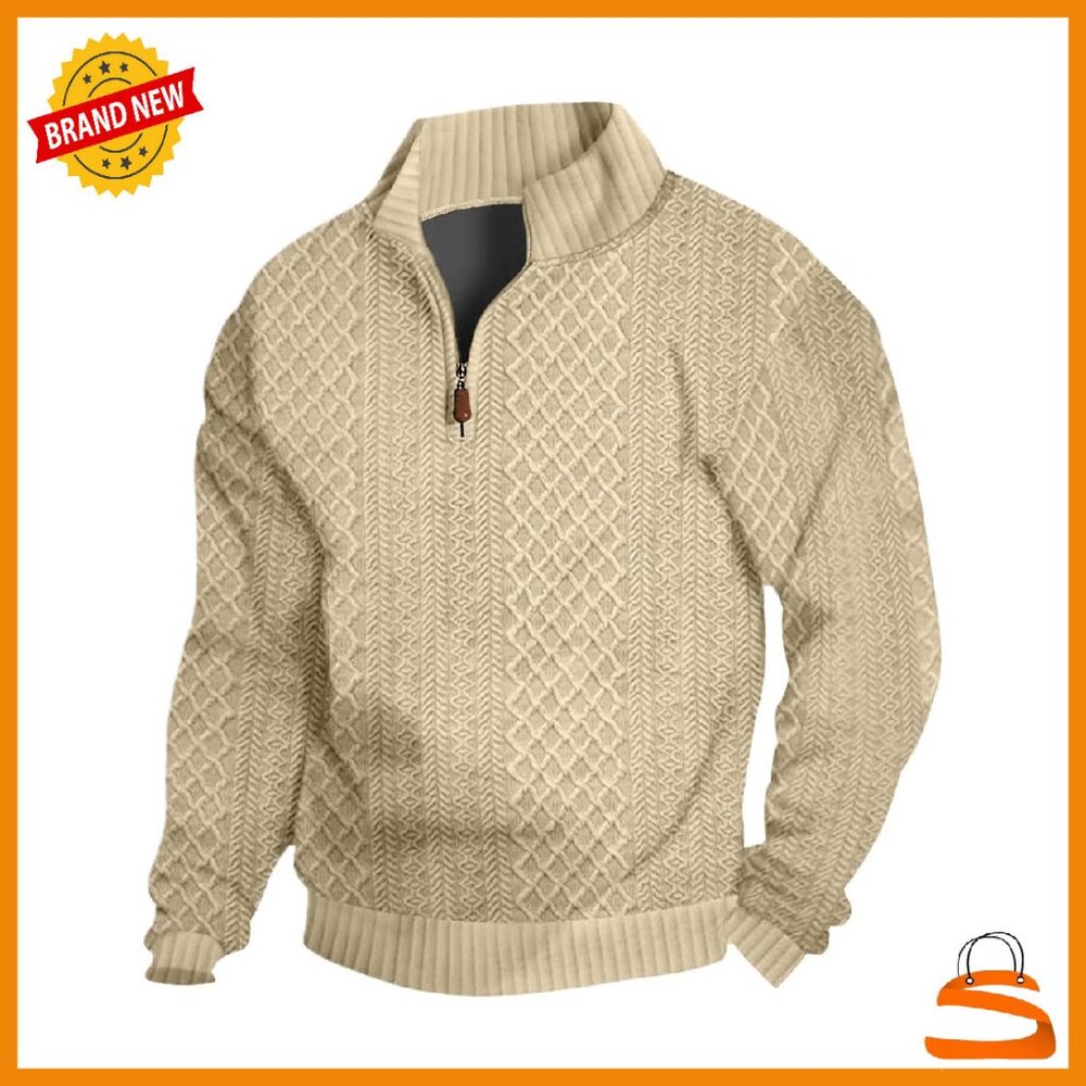 Men's Quarter Zip Pullover Sweatshirt Stand Collar Long Sleeve Casual